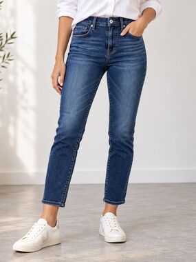 AG Anthropologie High Rise Stevie Slim Straight Ankle Jeans